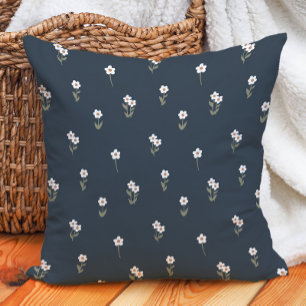 Decorative Boho Ditsy Floral Cottagecore Dark Blue Cushion