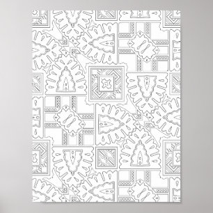 Decorative Boho Tile Motif Pattern Colouring Art Poster