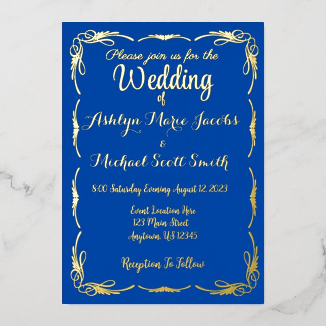 Decorative Bordered Foil Wedding Invitation (Front)