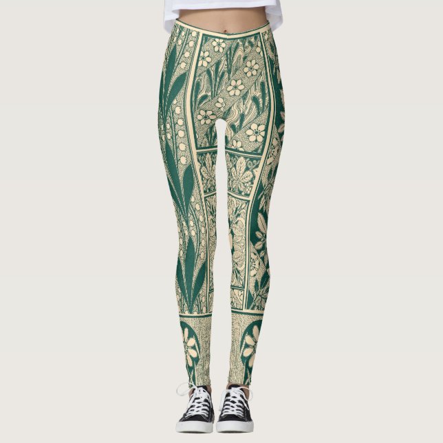 Decorative Botanical Art Nouveau Pattern Leggings (Front)