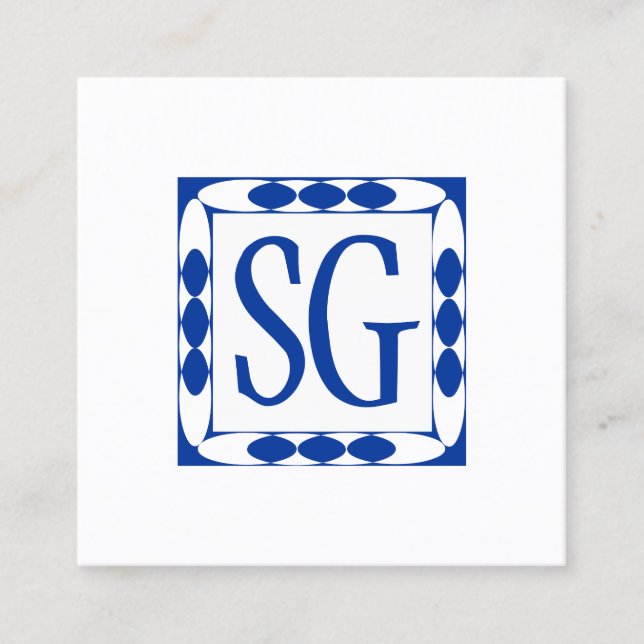 Decorative Box 02 - Initials - Navy Blue Square Business Card (Front)