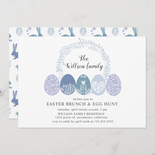 Decorative Bunny and Easter Eggs Brunch Invitation (Front/Back)