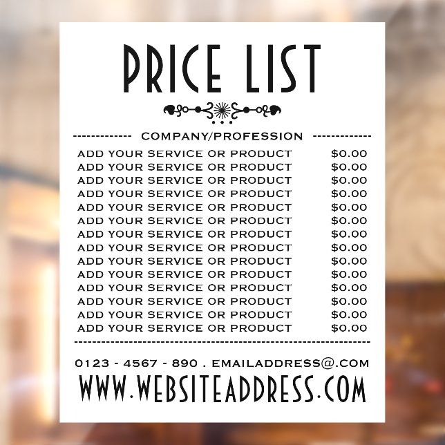Decorative Business Price List and Information (Sheet 2)