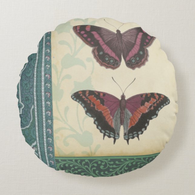 Decorative Butterfly Brocade by Vision Studio Round Cushion (Front)