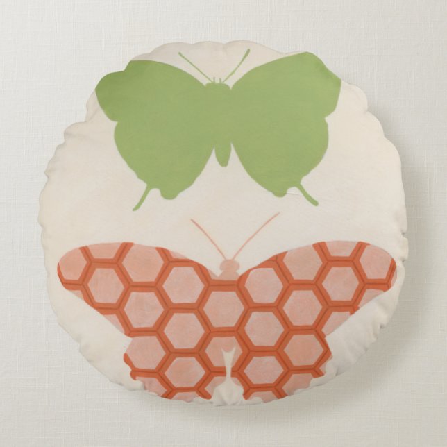 Decorative Butterfly Patterns on Cream Background Round Cushion (Front)