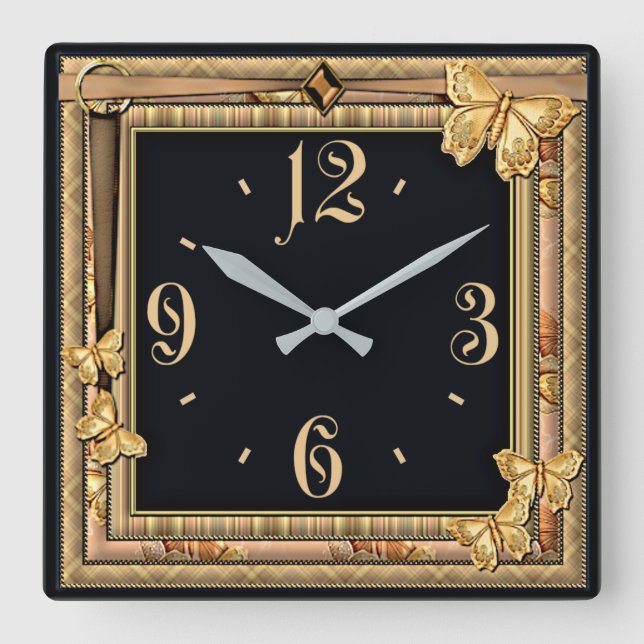 Decorative butterfly square wall clock (Front)