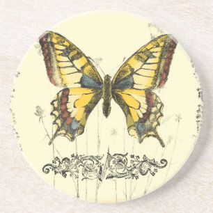 Decorative Butterfly with Wildflowers Coaster