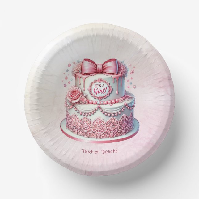 Decorative Cake Pink Bow Paper Bowl Paper Plate (Front)