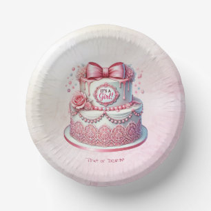 Decorative Cake Pink Bow Paper Bowl Plate