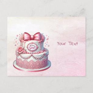 Decorative Cake Pink Bow Postcard