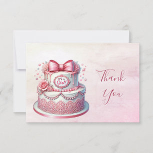 Decorative Cake Pink Bow Thank You Card