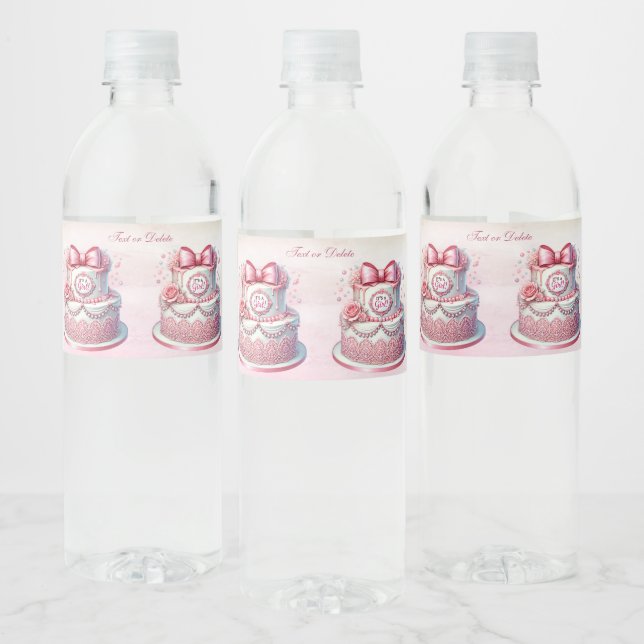 Decorative Cake Pink Bow Water Bottle Label (Bottles)