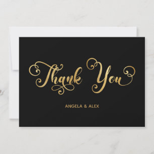 Decorative Calligraphy Faux Gold Foil Black Thank You Card