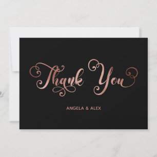 Decorative Calligraphy Faux Rose Gold Foil Black Thank You Card