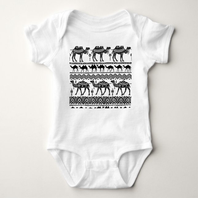 Decorative Camels Seamless Pattern Design Baby Bodysuit (Front)