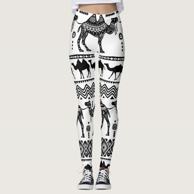 Decorative Camels Seamless Pattern Design Leggings (Front)