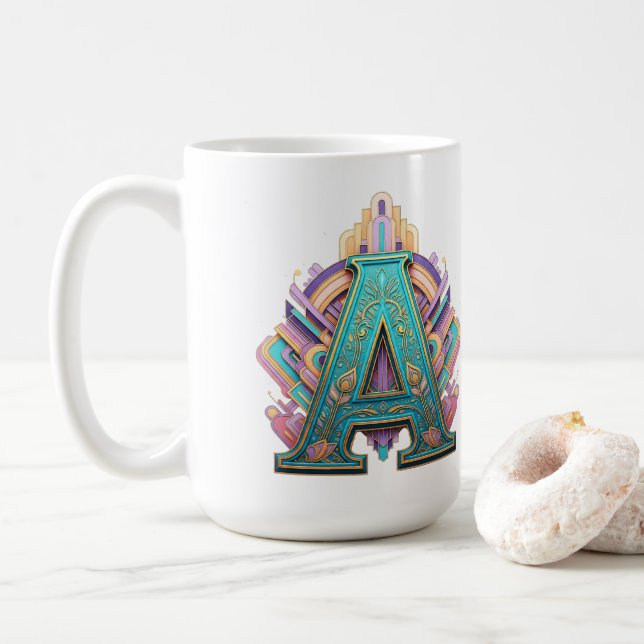 Decorative Capital Letter "A" with Art Deco Flair Coffee Mug (With Donut)