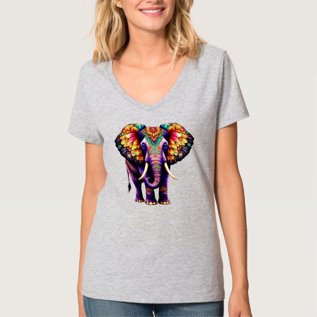 Decorative Cartoon Elephant T-Shirt (Front)