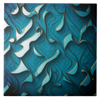 Decorative Ceramic Tile " Turquoise Waves V" 