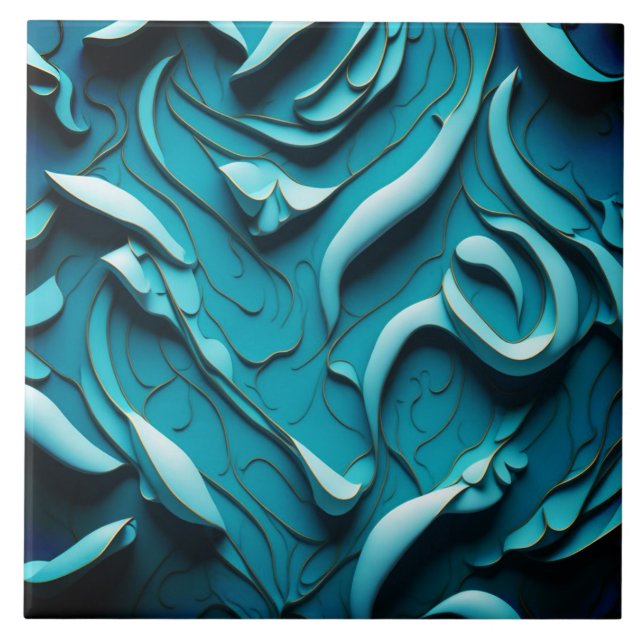 Decorative Ceramic Tile " Turquoise Waves XII"  (Front)