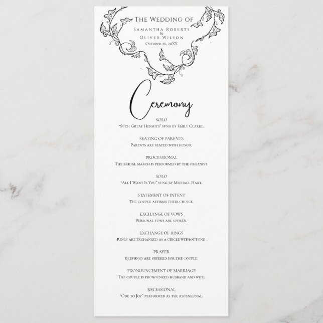 Decorative Charm Minimalist Wedding Program Programme (Front)