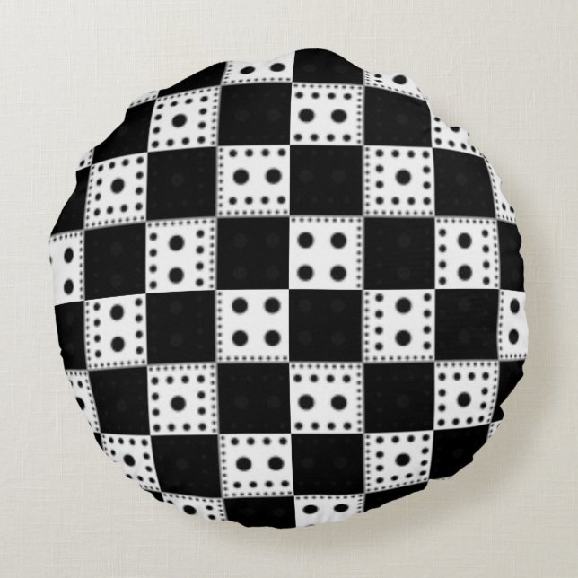 Decorative Chequerboard Design Round Cushion (Back)
