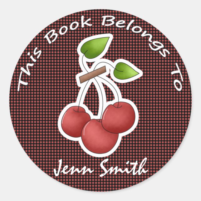 Decorative Cherry Fruit Cute Name Bookplate Label (Front)