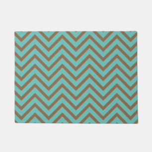 Decorative Chevron Pattern Light Teal And Brown Doormat