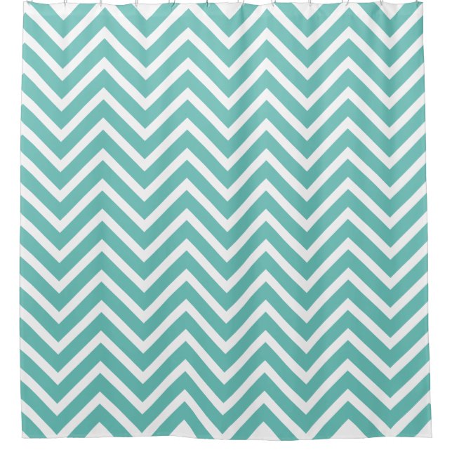 Decorative Chevron Pattern Light Teal And White Shower Curtain (Front)