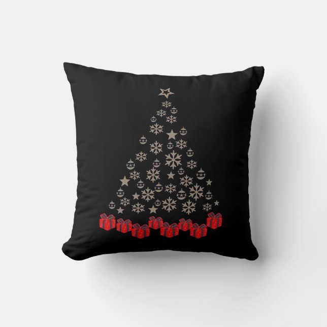 Decorative Christmas Gold Glitter Tree Black Cushion (Front)