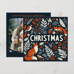 Decorative Christmas holly berries robins & foxes Holiday Card