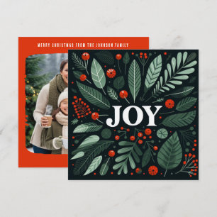 Decorative Christmas JOY holly berries Holiday Card
