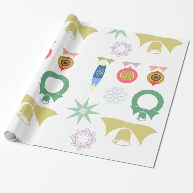 Decorative Christmas Ornaments Elegant in White Wrapping Paper (Unrolled)