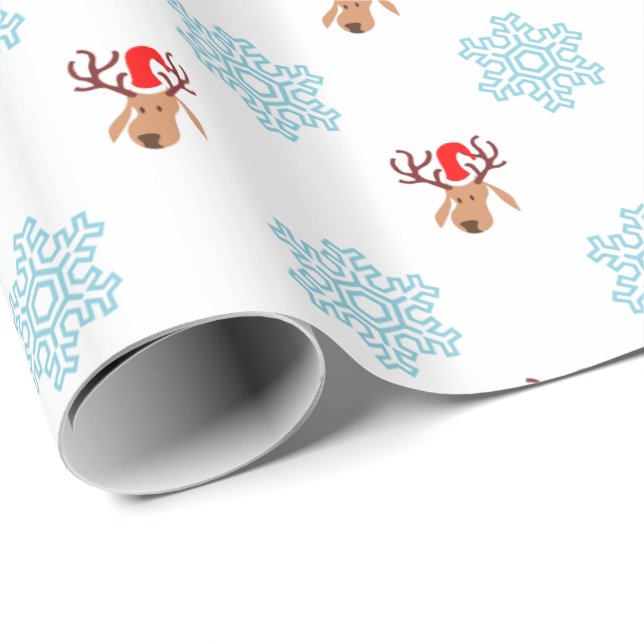 Decorative Christmas Santa Reindeer Snowflake Wrapping Paper (Roll Corner)