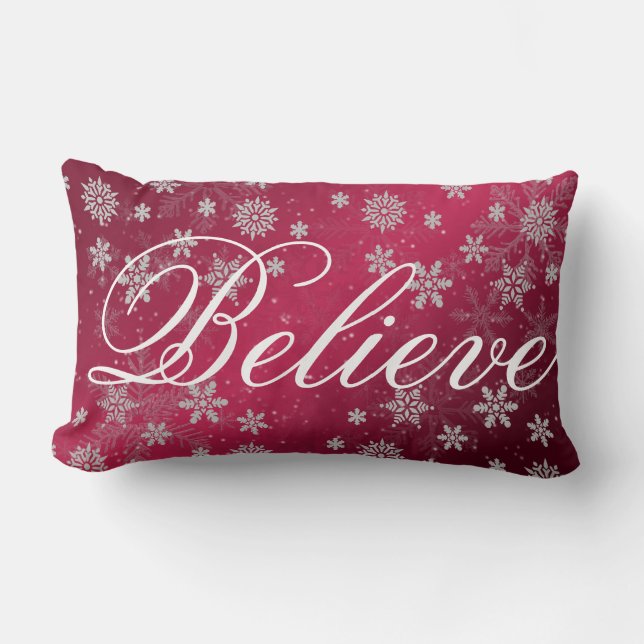 Decorative Christmas Snowflake Believe Holiday Lumbar Cushion (Front)