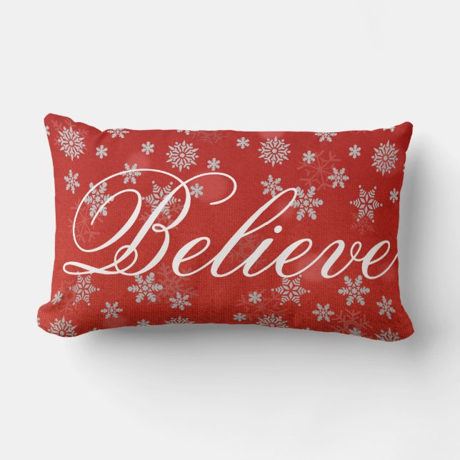Decorative Christmas Snowflake Believe Holiday Lumbar Cushion (Front)