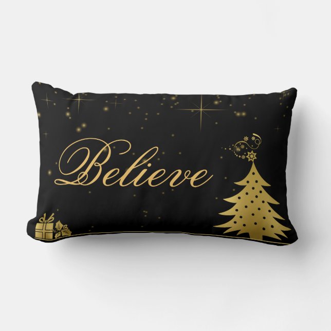 Decorative Christmas Snowflake Believe Holiday Lumbar Cushion (Front)