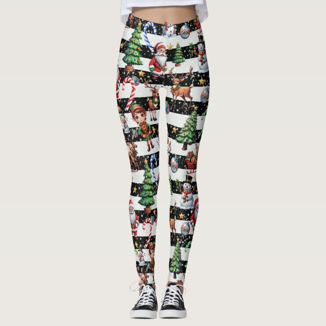 Decorative Christmas Stripes Pattern Design Leggings (Front)