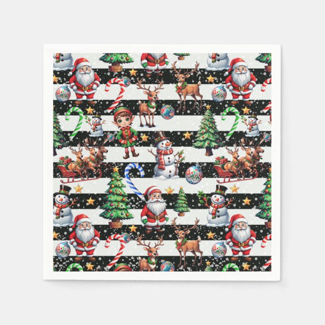 Decorative Christmas Stripes Pattern Design Napkin (Front)