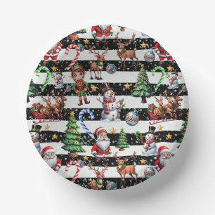 Decorative Christmas Stripes Pattern Design Paper Plate