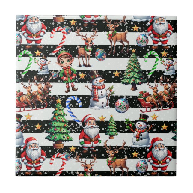 Decorative Christmas Stripes Pattern Design Tile (Front)