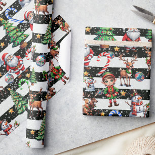 Decorative Christmas Stripes Pattern Design Wrapping Paper