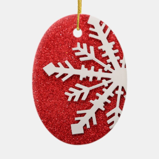 Decorative Christmas Tree Red Glitter Snowflake Ceramic Tree Decoration (Front)