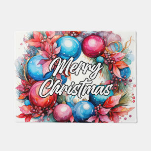 Decorative Christmas Wreath   Happy Holidays Doormat