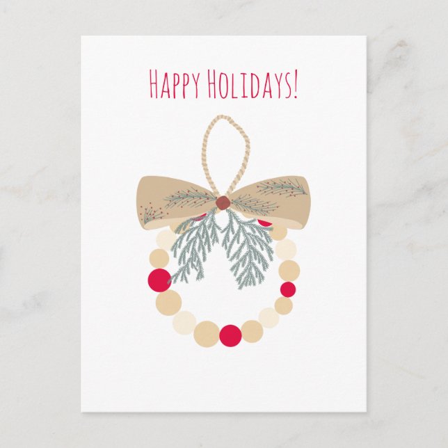 Decorative Christmas wreath with natural elements Holiday Postcard (Front)