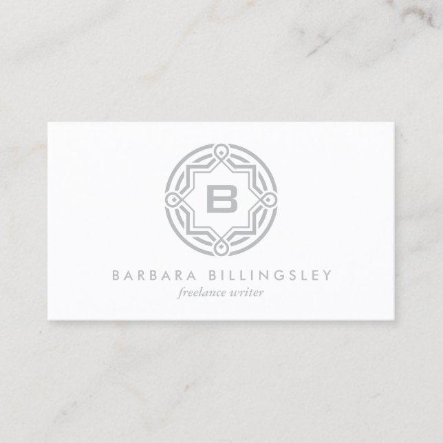 DECORATIVE CIRCLE LOGO with YOUR INITIAL Lt Grey Business Card (Front)