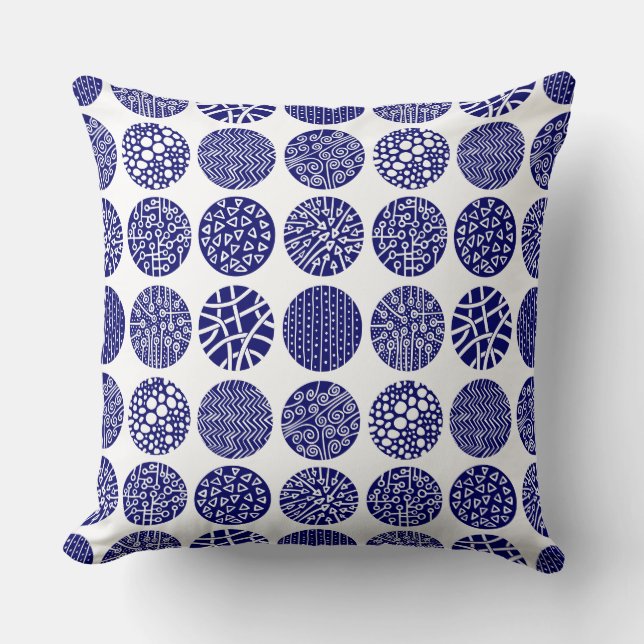 Decorative Circles - Deep Navy and White Cushion (Front)