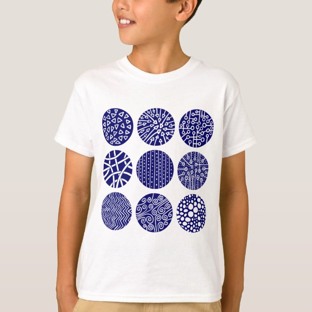Decorative Circles - Deep Navy and White T-Shirt (Front)