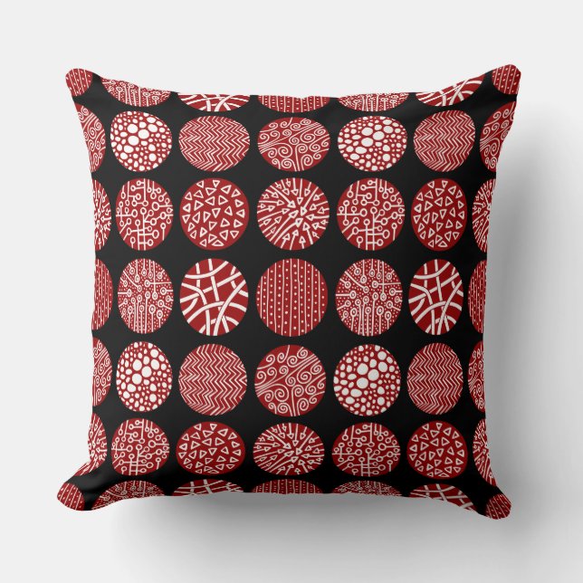 Decorative Circles - Ruby Red and Black Cushion (Front)
