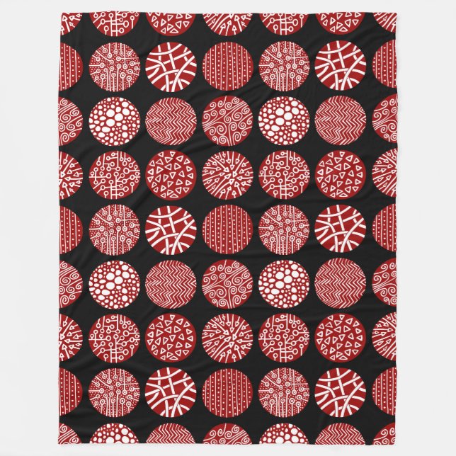 Decorative Circles - Ruby Red and Black Fleece Blanket (Front)